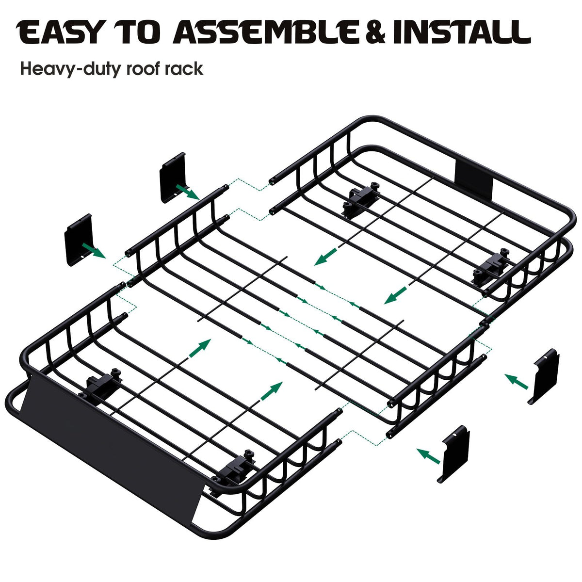 FORWODE 250LBS Universal Roof Rack Basket, 64"x39"x6" Rooftop Cargo Carrier Rack + Waterproof Cargo Bag 15 Cubic Feet(43"x34"x17")