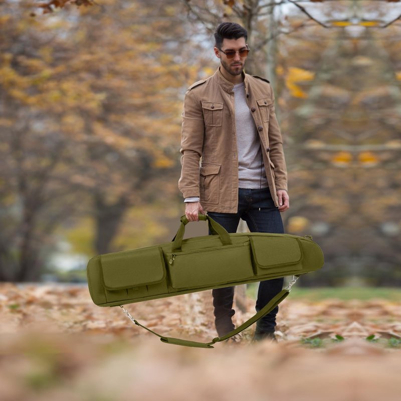 DULCE DOM Double Rifle Case, 38 42 44 inch Soft Gun Tactical Bag for Shooting Range, Movable Divider for 1 or 2 Gears, Multiple Magazine Pouches & Accessory Bags (Green, 42'')