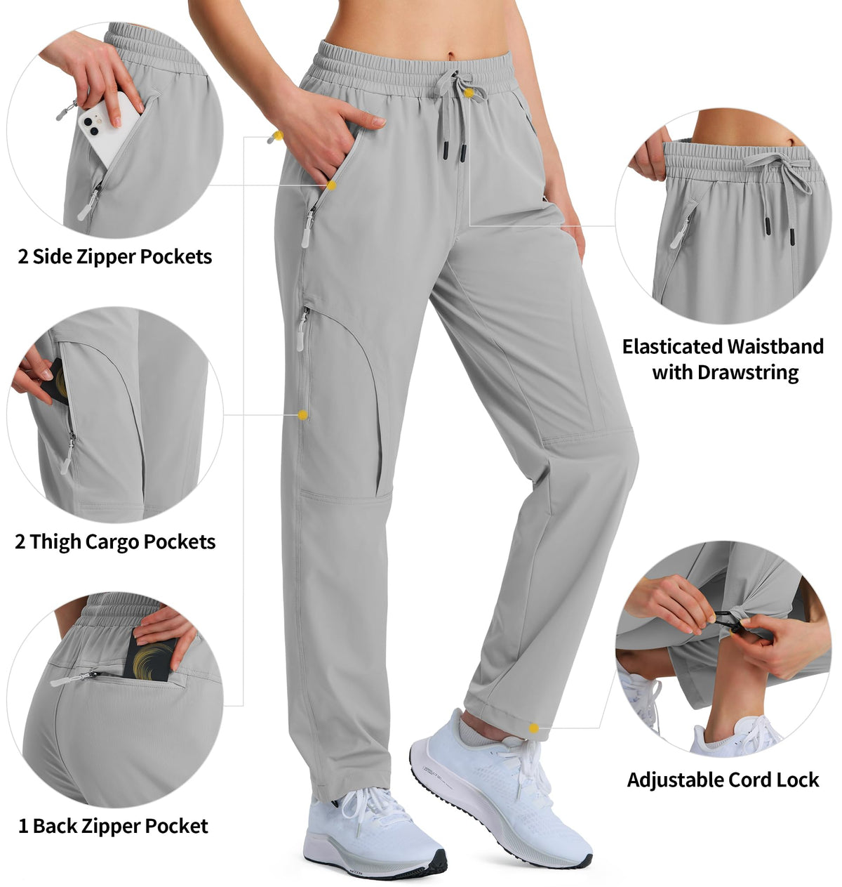 Hugut Women's Hiking Pants Quick Dry Lightweight Cargo Pants UPF 50 Water Resistant Zipper Pockets for Golf Travel Work Camping