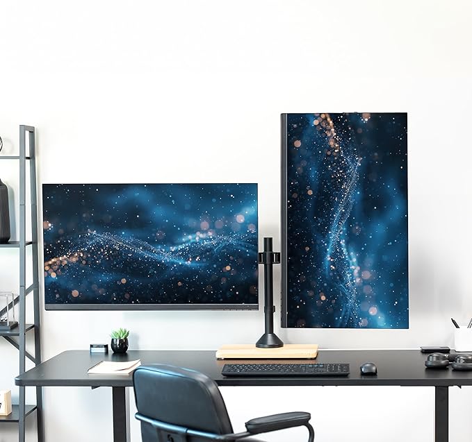 VIVO Freestanding Dual Monitor Stand with Solid Wood Base and Adjustable Arms, Mounts 2 Screens up to 32 inch and 22 lbs Each, Black, STAND-V002FD-B