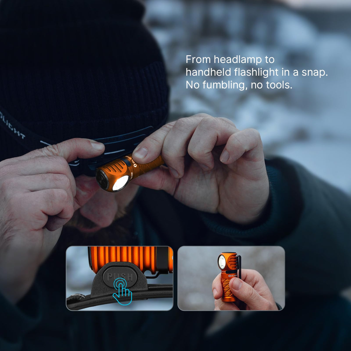 OLIGHT Perun 3 Mini Headlamp 1250 Lumens LED Head Flashlight,Rechargeable Headlight with Red Light Option,Perfect for Working, Hiking, Camping and Climbing (Cool White 5700K~6700K, Orange)