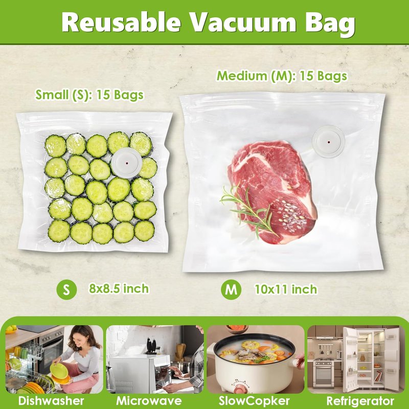 Vacuum Sealer for Food with Visible Water Tank, Handheld Vacuum Sealer Machine with 30 Reusable Bags, Compact Food Sealer Saver for 6X Preservation & Fresh, Wireless & Portable