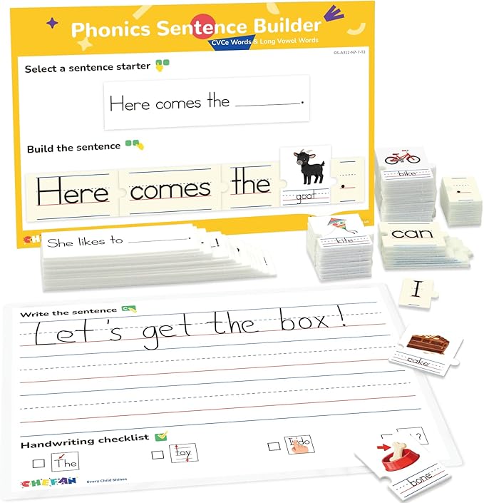 Phonics Sentence Builder for Kids – CVCE & Long Vowel Word Games, Silent E Phonics Reading & Writing Activity, Kindergarten & Preschool Classroom Must Haves
