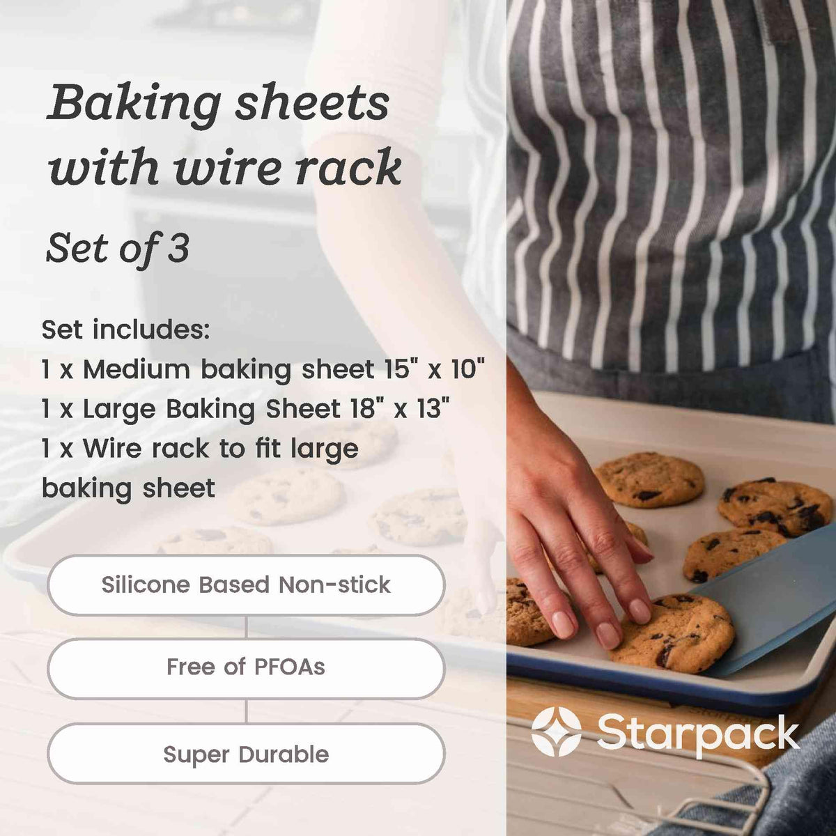 Starpack 'Bakers Gonna Bake' High Performance Nonstick Baking Sheet Pan Set of 2 - Heat Resistant Medium and Large Aluminum Baking Pan Set with Wire Rack for Baking Sheet - Heavy-Duty Baking Pans