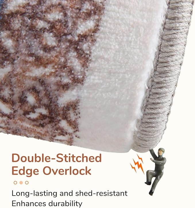 OPPODREAM Thin 10x14 Area Rugs, Washable Rugs 10x14 with Non Slip Backing, Low-Pile Faux Cashmere 10 x 14 Carpet, Navy Blue & Red & Cream