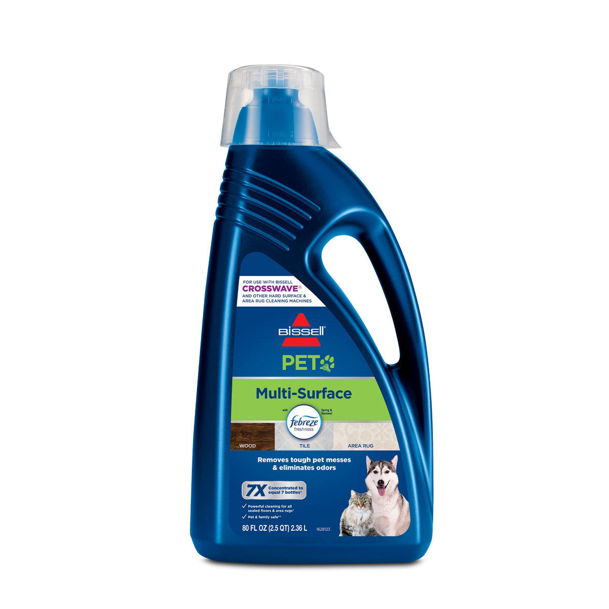 Bissell Multi-Surface Pet Solution with Febreze freshness, For Use in CrossWave and Other Leading Hard Surface and Area Rug Cleaners, 80oz, Dissolves Dirt, grime, and Tough Sticky Messes