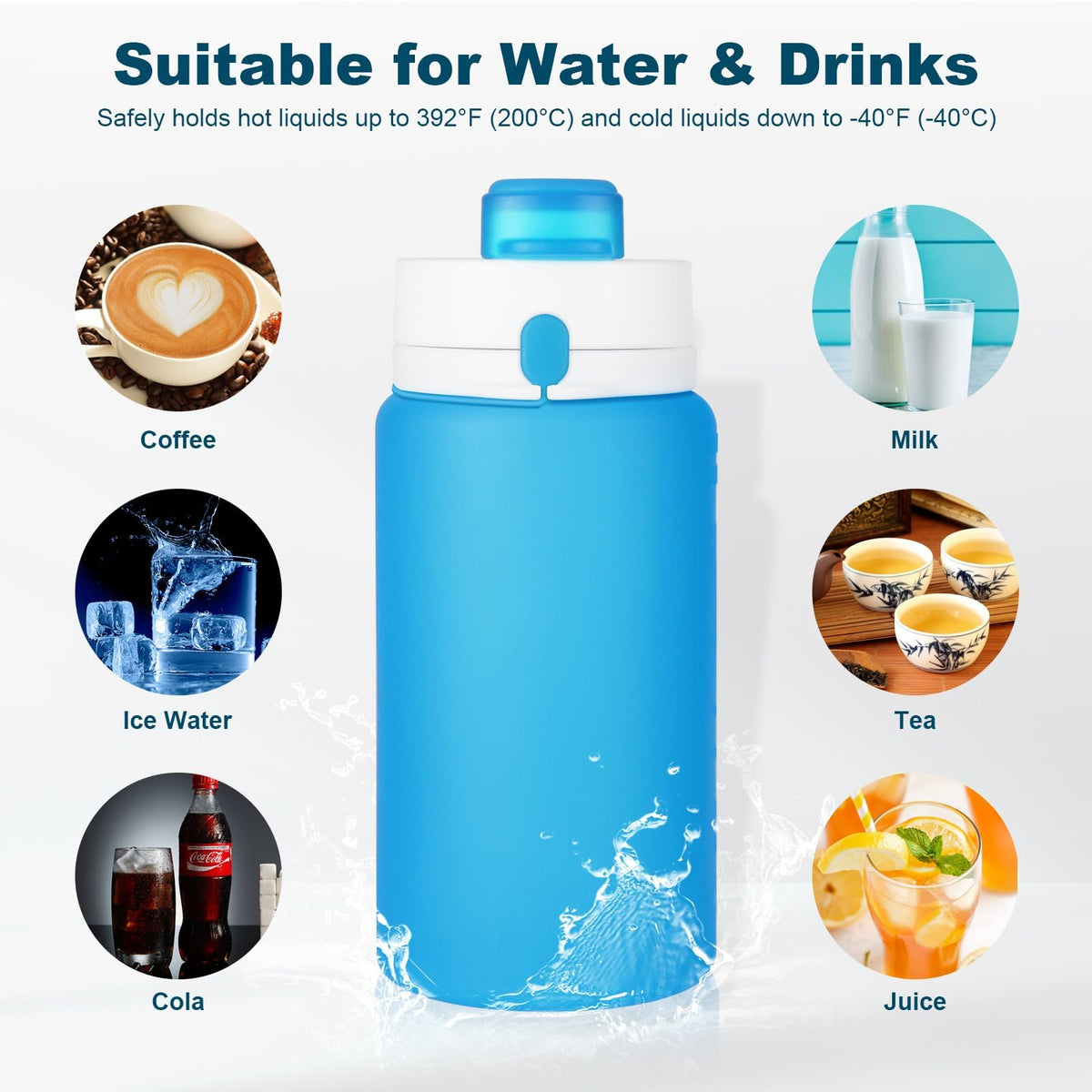 2 Pack Collapsible Water Bottles, 19oz Foldable Silicone Travel Bottles