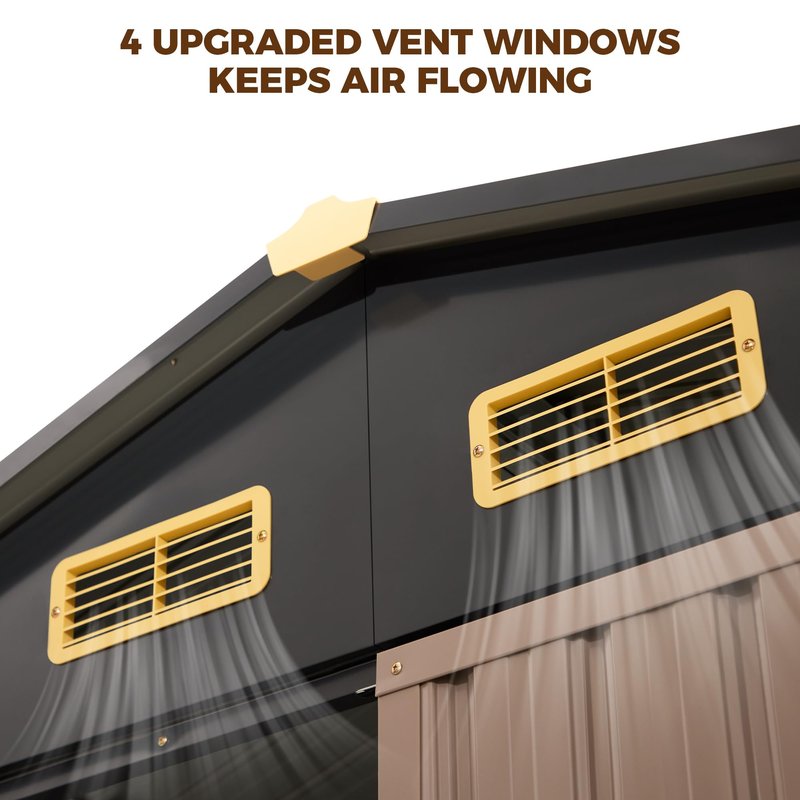 IRONCK 7.7x5.7 FT Storage Shed, Outdoor Metal Tool Shed with Breathable Vents and Lockable Doors, All-Weather Tool Storage for Patio, Outside, Poolside, Brown