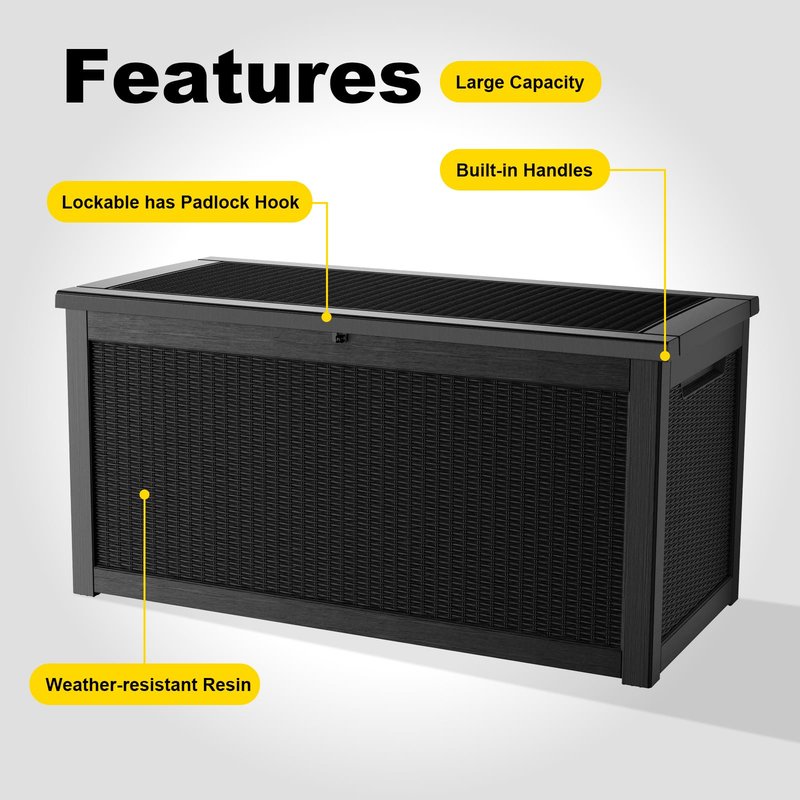 ASKPASS 320 Gallon Outdoor Storage Box,Large Waterproof UV Resistant Deck Box,Lockable Storage Container for Patio Furniture Cushions Garden Tools and Pool Accessories(Black)