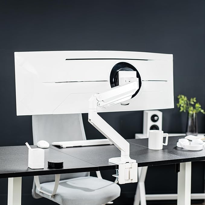 VIVO Premium Aluminum Heavy Duty Monitor Arm for Ultrawide Monitors up to 49 inches and 33 lbs, Single Desk Mount Stand, Pneumatic Height, Max VESA 100x100, White, STAND-V101G1W