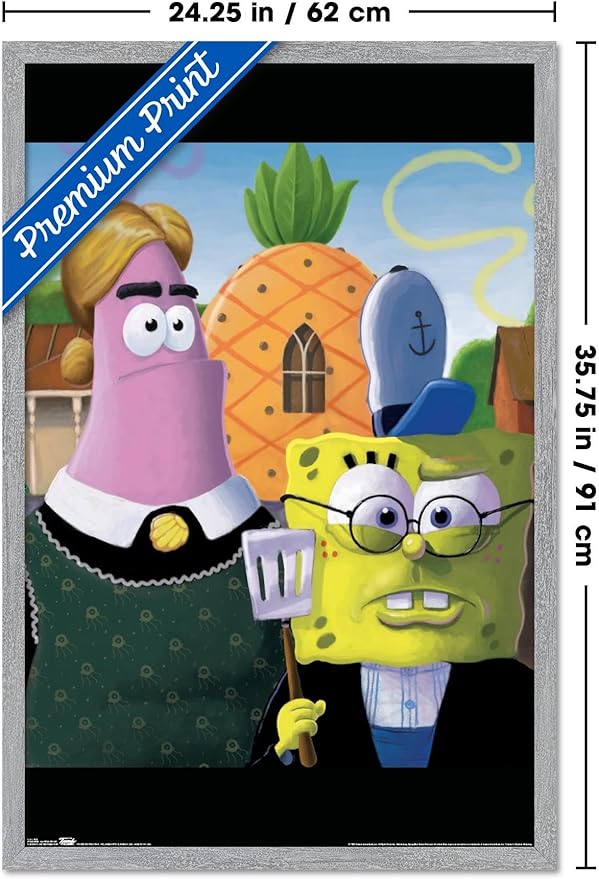 Trends International Nickelodeon Spongebob Squarepants - American Gothic Wall Poster, 34L x 22.4W, Gray Framed Version