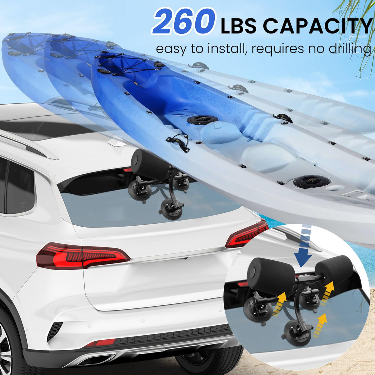 Tri-Grip Kayak Load Roller,3 Suction Cups Kayak Roller Loader,Kayak Helpers -Pump Vacuum Type- Kayak Roof Roller Loader Load Assist Mount,Kayak Loader Lift Assist System for Car SUV,Kayak Accessories