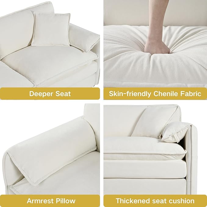 143.31" Oversized Extra Deep Seat Modern Chenille Cloud Couch, Large 4 Seater U Shaped Modular Sofa for Living Room,Bedroom,Apartment,Office(White, 143.31 Inch-U Shape)