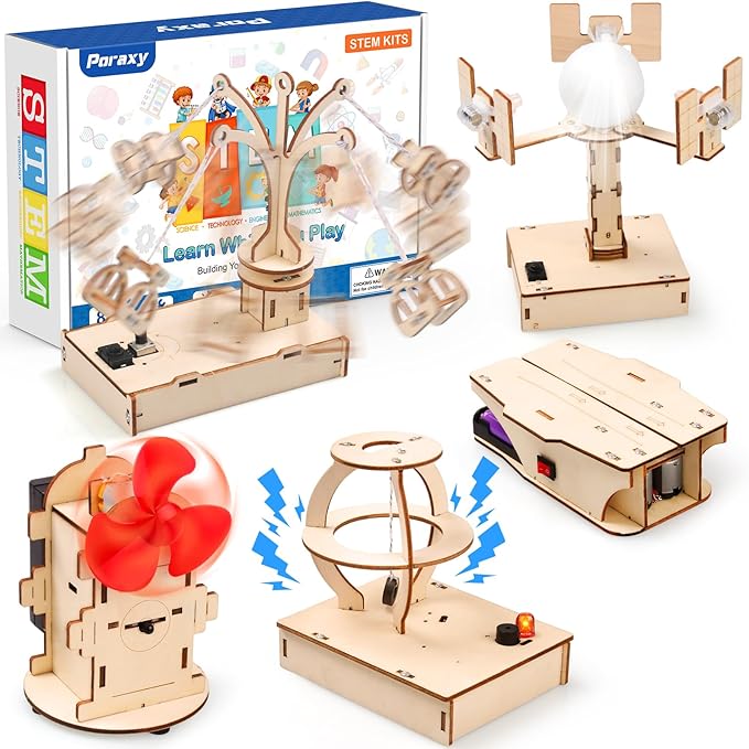 Poraxy STEM Kits for Kids Ages 8-10-12, 5 Set Wooden 3D Puzzles, Educational Science Experiment Building Projects Crafts, Toys for Ages 8-13, Birthday Gifts for Boys Girls 8 9 10 11 12 13 Years Old