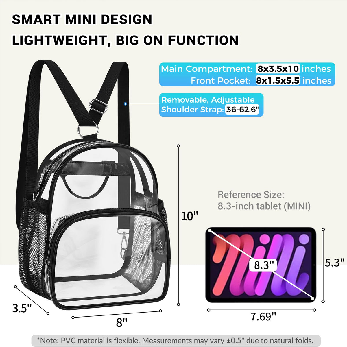 Higuyst Small Clear Backpack for Women - Concerts, Stadium Events Convertible Crossbody Bag with Side Mesh Pockets