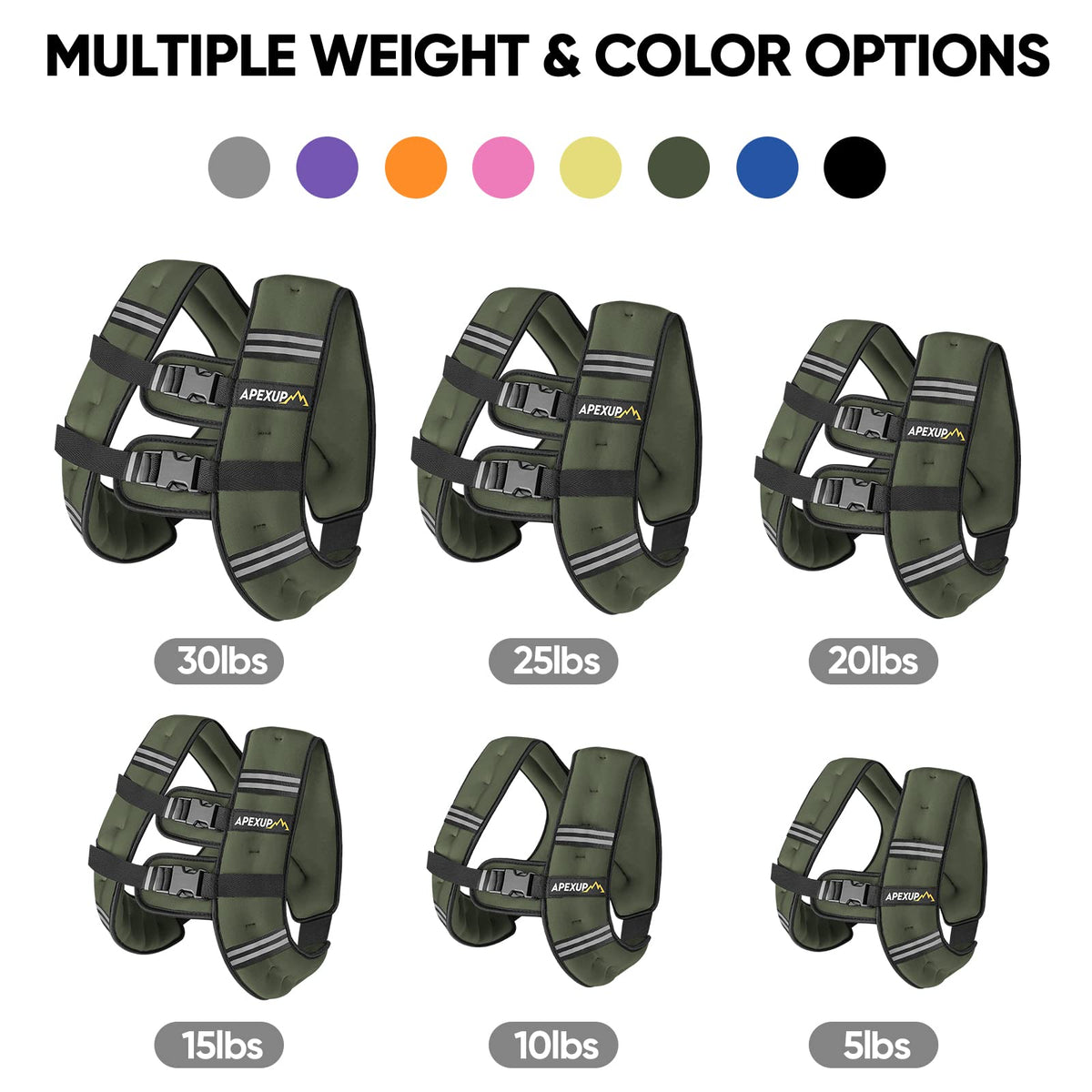 APEXUP 10lbs Weighted Vest Men Women, Weight Vest for Women Workout Equipment for Strength Training Running (Green)