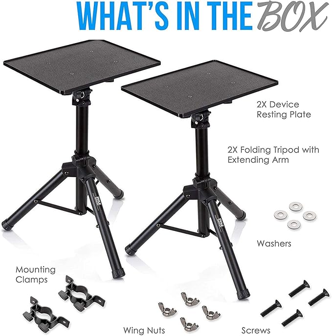 Pyle Laptop Projector Tripod Stand - 2 Pcs Computer, Book, DJ Equipment Holder Mount Height Adjustable Up to 52 Inches w/ 20'' x 16'' Plate Size - Perfect for Stage or Studio Use - Pyle PLPTS4X2