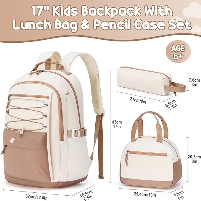 Fimibuke Kids Backpack for Girls, 3 PCS Waterproof Girls Backpack with Lunch Box & Pencil Case, Lightweight Bookbag Set for Kids Teen Girl Travel School Bag for Elementary Middle High School Students