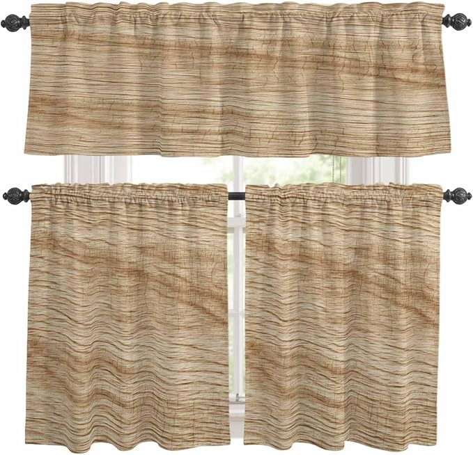 Kitchen Curtains Tiers and Valance Set of 3, Country Farmhouse Light Filtering