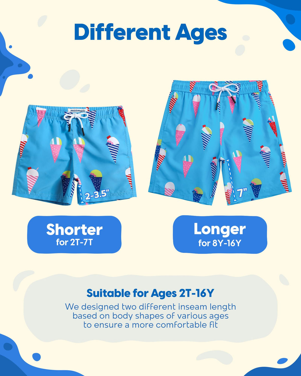 maamgic Boys Swim Trunks Toddler Swim Shorts Little Boys Bathing Suit Swimsuit Toddler Boy Swimwear,Ice-Lake Blue,7 T