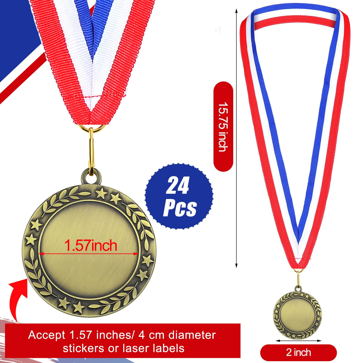Junkin 24 Pcs Blank Medals for Awards with Neck Ribbons Winner Participation Custom Medals Awards Make Your Own Kit 1st Place Cheer Participation Trophy Metal Prize Gift(Gold,Simple)