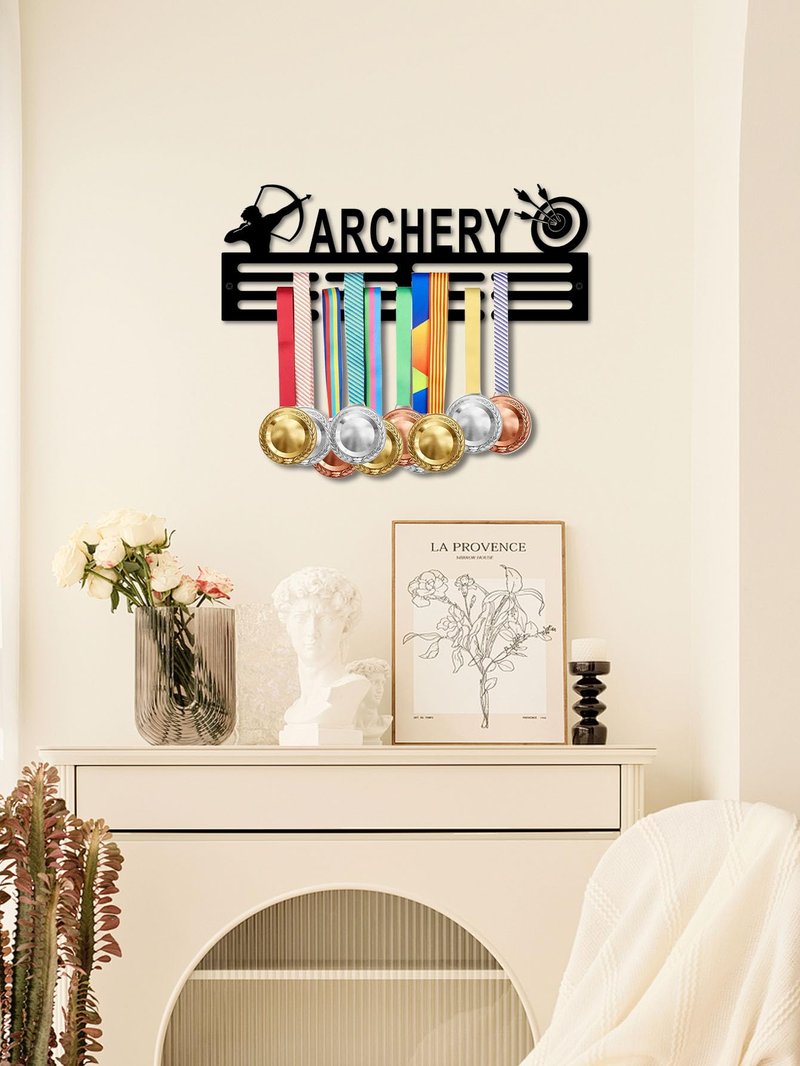 Resama Archery Metal Medal Hanger Rack, Black Iron Archer & Target Silhouette Sports Award Medal Display Holder, Wall Mount Medal Organizer for Archery Lovers Home Barn Garage Decor & Archers Gifts