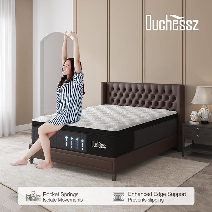 Queen Mattress 14 Inch, Medium Mattresses Hybrid with Gel Memory Foam and Individually Pocket Innerspring Euro Top for Motion Isolation, Edge Support, 100 Night Trial Black & White