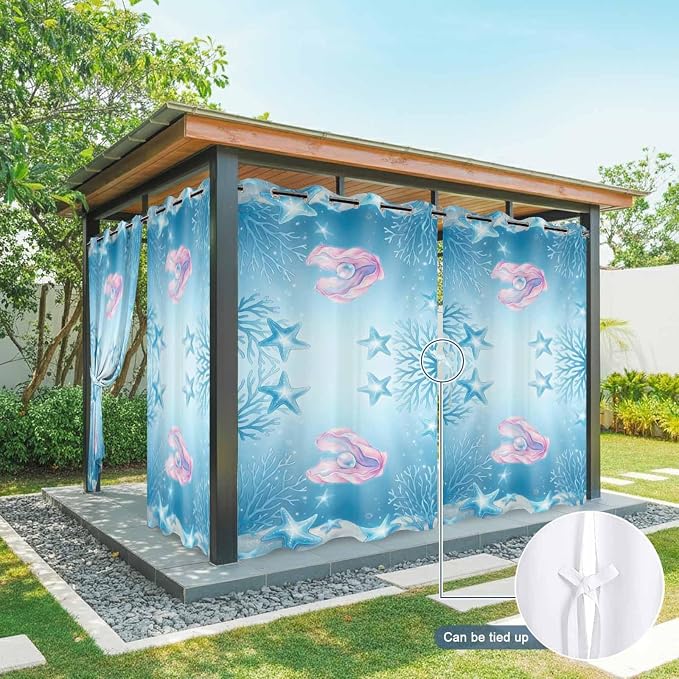 Ocean Shell Outdoor Curtains for Patio Corals Starfish Summer Marine Waterproof