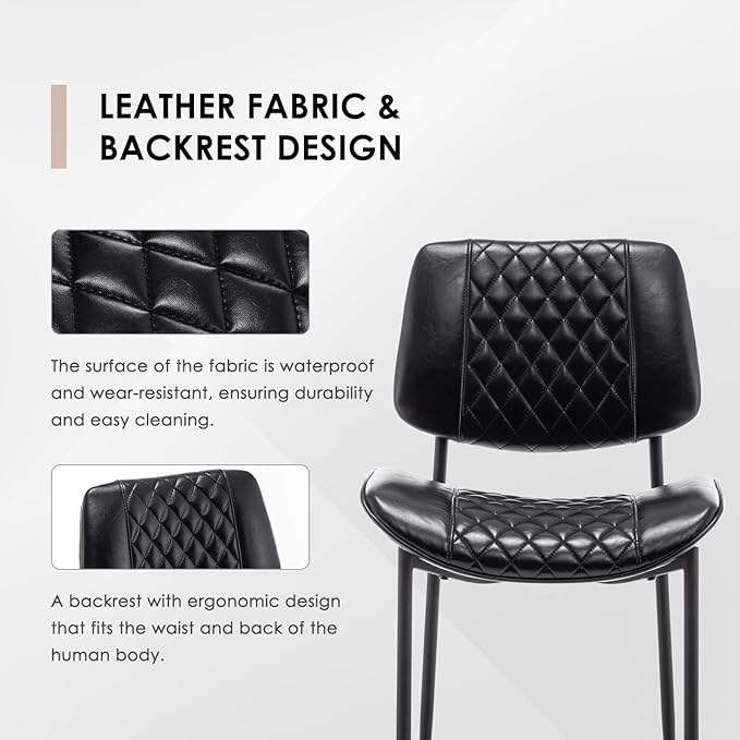 Modern Dining Chairs Set of 4, Leather Dining Chair with Metal Legs, Upholstered Dining Room Chairs for Dining Room, Kitchen, Vanity (Black)