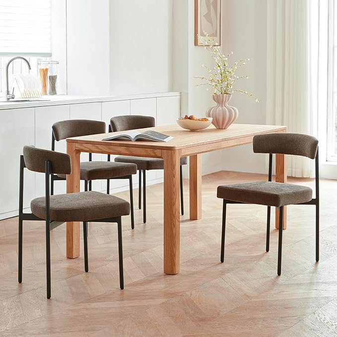 Grey Fabric Dining Chairs Set of 4, Armless Upholstered Kitchen Chair,Modern Dining Room Chair with Curved Backrest