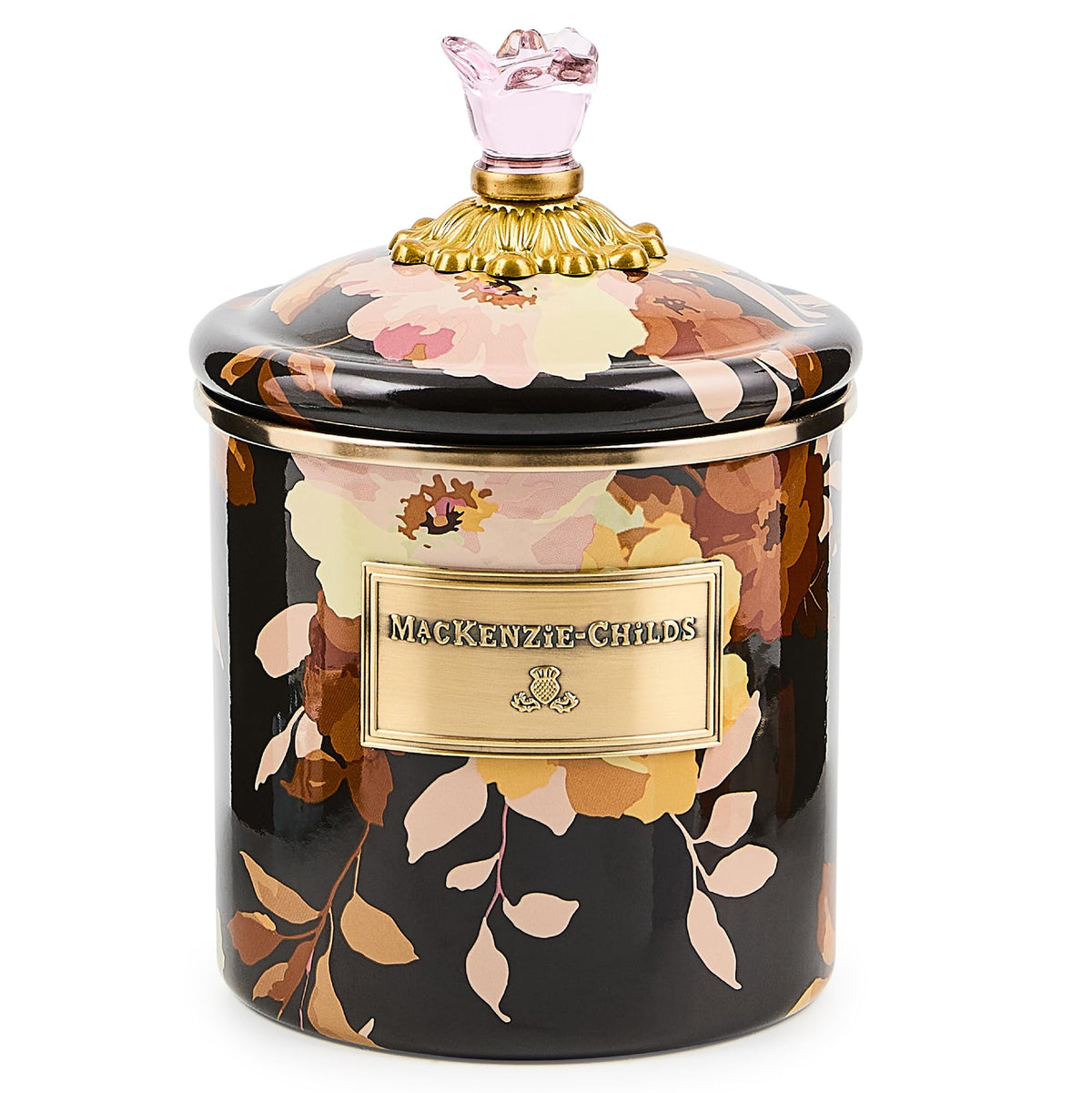 MACKENZIE-CHILDS Enamel Canister, Small, Wild Rose White