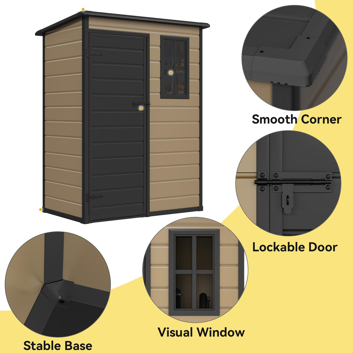 DWVO 5x3ft Resin Outdoor Storage Shed with Floor, Waterproof Lockable Storage Shed with Window, Plastic Outside Tool Storage for Garden Backyard Patio Lawn