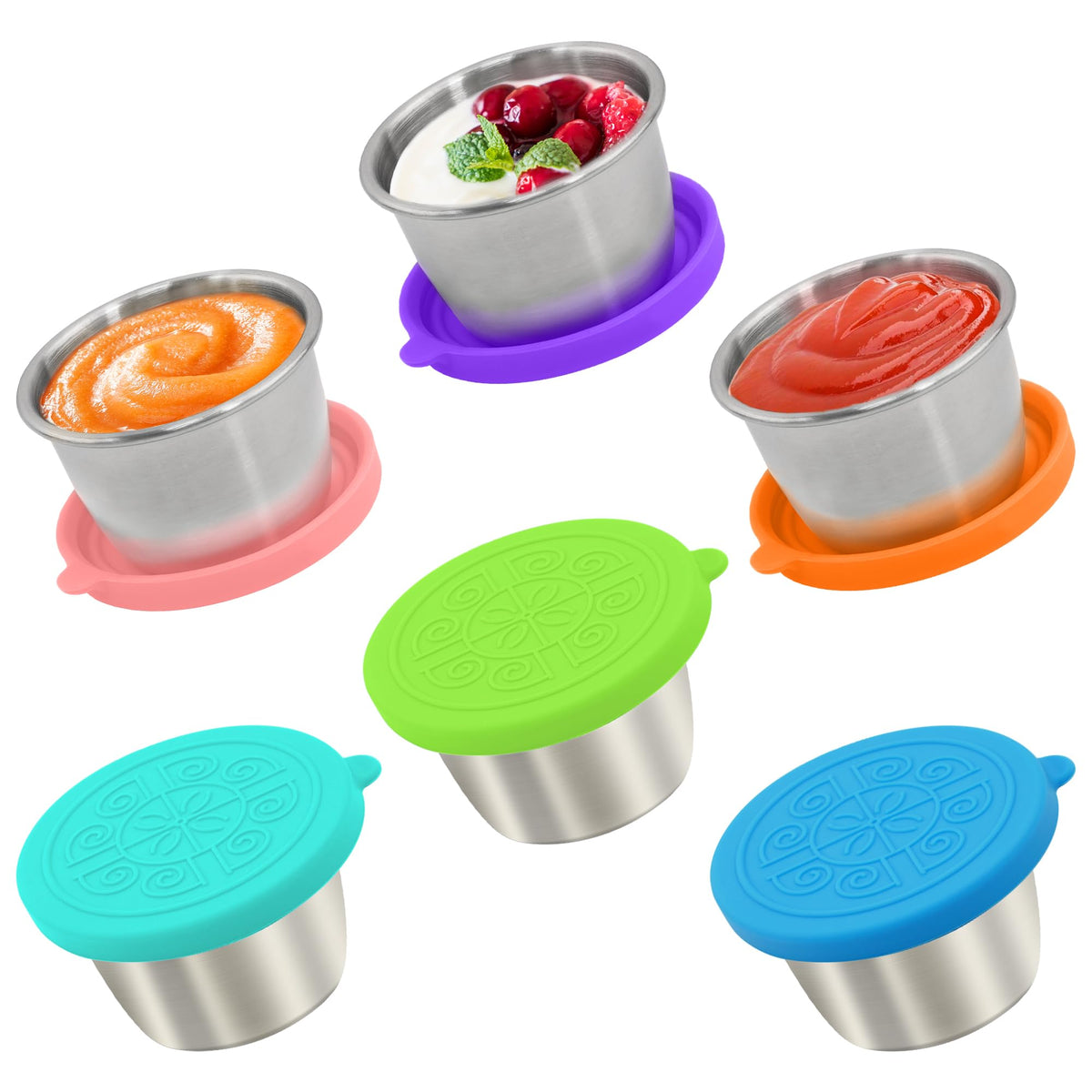 6x1.6 Oz Salad Dressing Containers With Lids, Small Leakproof Reusable Stainless Steel Salad Dressing Container To Go For Lunch Boxes,Sauce containers, Picnics,Travel Meal Prep And Kitchen Storage.