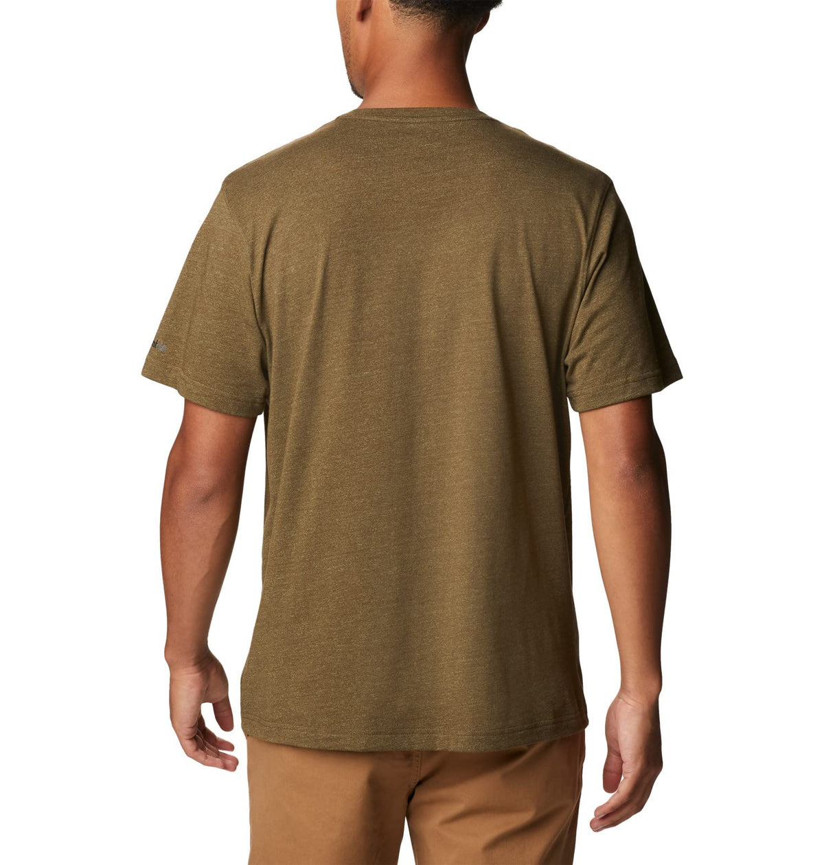 Columbia Men's Thistletown Hills Graphic Short Sleeve, Olive Green Heather/Wanderland Graphic, Small
