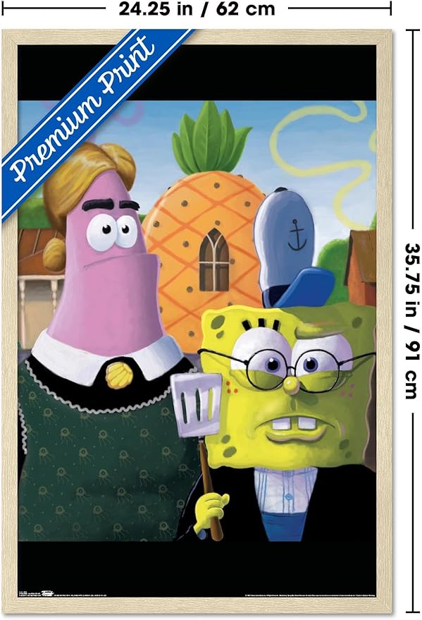 Trends International Nickelodeon Spongebob Squarepants - American Gothic Wall Poster, 34L x 22.4W, Blonde Framed Version