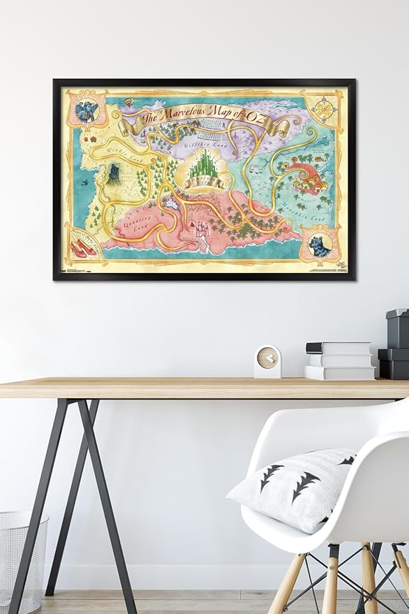 The Wizard Of Oz - Map Wall Poster, 34L" x 22.4W", Black Framed Version