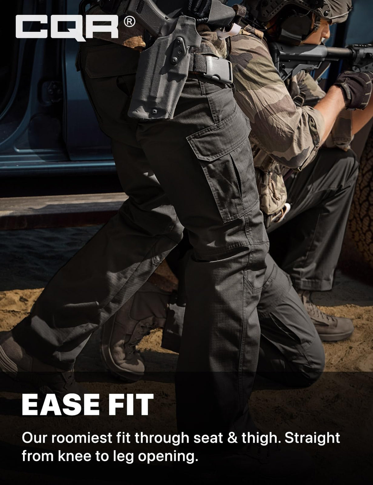 CQR Men's Tactical Pants, Water Resistant Ripstop Cargo Pants, Lightweight EDC Work Hiking Pants, Outdoor Apparel, Duratex Mag Pocket Black, 38W x 32L