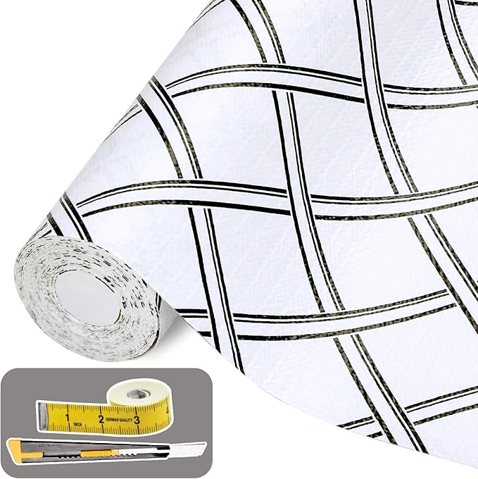 Drawer and Shelf Liner for Kitchen Cabinet: 12 in X 20 Ft Non Slip Waterproof Shelf Paper Non Adhesive Refrigerator Liners Black and White Squares Easy Liners for Bathroom