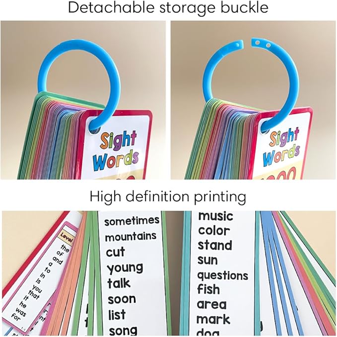 Lachilly 1000 Sight Words Flashcards, Dolch Words List Flash Cards, High Frequency Word Lists, ESL Teaching Materials, Vocabulary Building, Essential Teacher Teaching Aids for Primary School