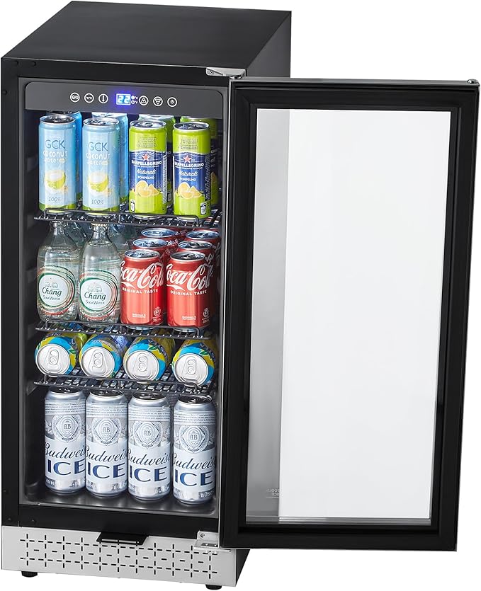 VEVOR Beverage Refrigerator Cooler, 88 Can Beverage Fridge, Mini Fridge with Glass Door, Adjustable Shelves, Digital Temperature Control, Built-in or Freestanding Soda Beer Fridge for Home Office Bar