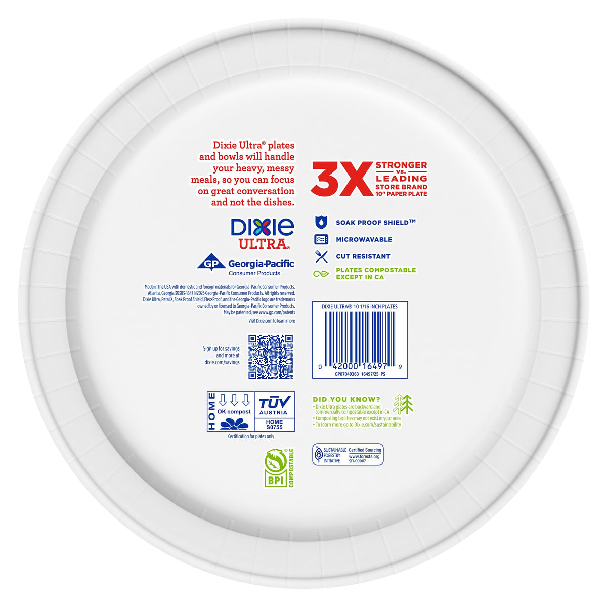Dixie Ultra, Large Paper Plates, 10 Inch, 172 Count (4 packs of 43 plates), 3X Stronger*, Heavy Duty, Microwave-Safe, Soak-Proof, Cut Resistant, Disposable Plates For Heavy, Messy Meals