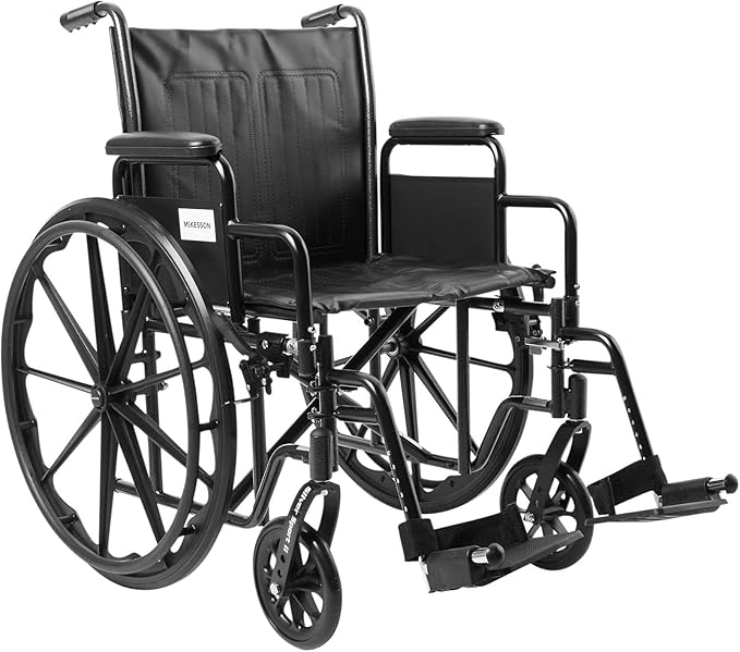 McKesson Wheelchair, Swing Away Foot Leg Rest, Desk Length Arms, 20 in Seat, 300 lbs Weight Capacity, 1 Count