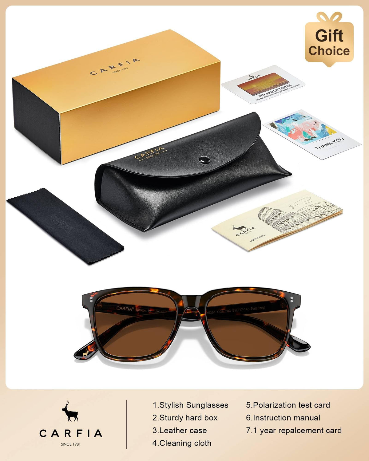 CARFIA Acetate Polarized Sunglasses for Women UV400 Protection CA5354