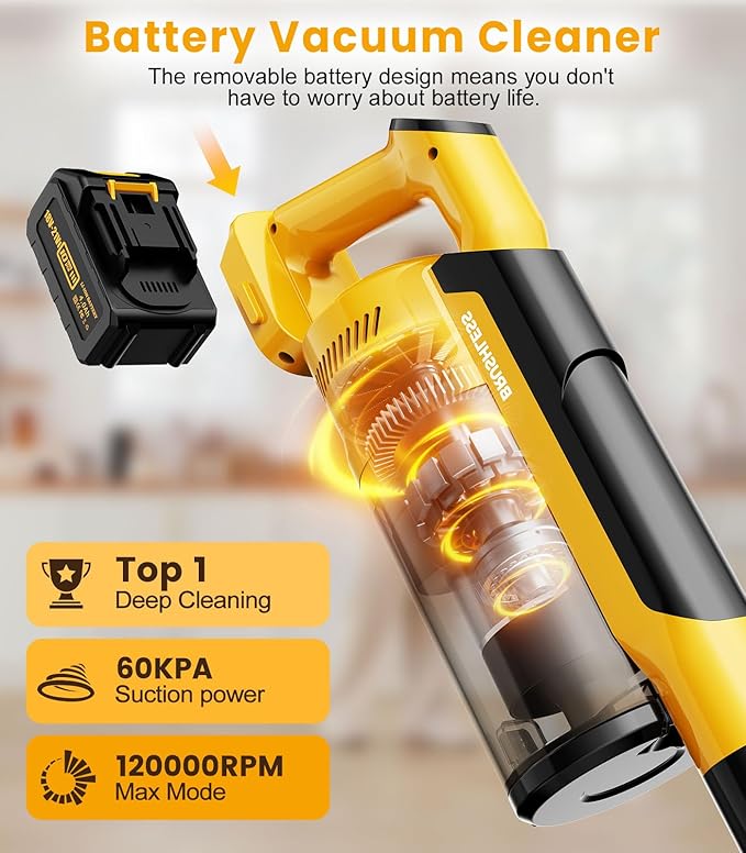 qimedo 8000mAh Battery Vacuum Cleaner Cordless V1, 700W Best Cordless Vacuum for Pet Hair/Hardwood Floor,6 in 1 Electric Stick Vacuum withwith Hepa Filter,Brushless Vacuum Cleaners for Home