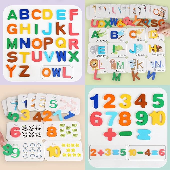 Alphabet Flash Cards, Numbers and Alphabets Flash Cards Set, Wooden Letters Number Blocks Sight Words Matching Game Toddler Preschool Learning Activities Toys for Preschool Kids Age 4 Year Over
