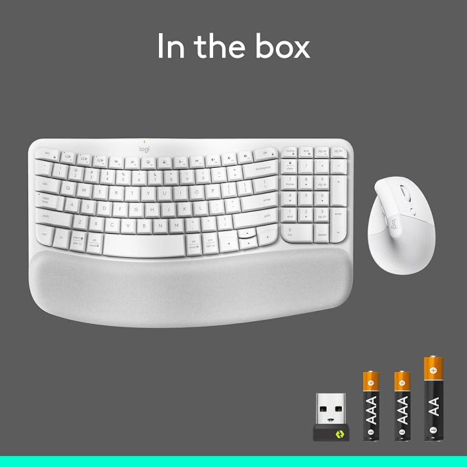 Logitech Wave Keys & Lift Vertical Mouse - Ergonomic Wireless Keyboard and Mouse Combo - with Cushioned Palm Rest, Easy-Switch, Bluetooth, for Multi-OS, Windows/Mac - Off-White