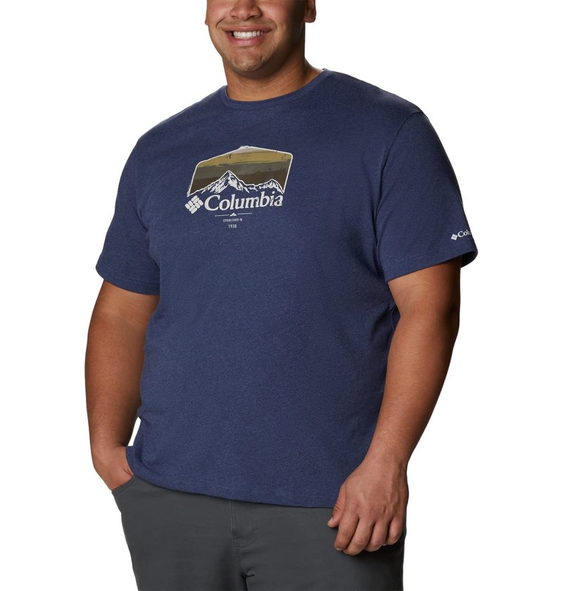 Columbia Men's Thistletown Hills Graphic Short Sleeve, Dark Mountain Heather/Hikers Graphic, X-Large