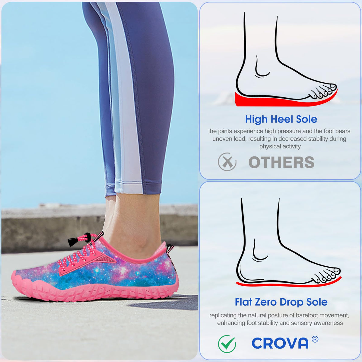 CROVA Built-in Heel Grip Kids Water Shoes for Boy Toddler Girl Wide Toe Box