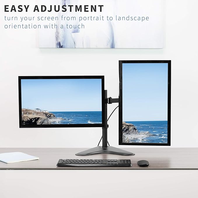 VIVO Dual 13 to 30 inch Monitor Free-Standing Mount, Fully Adjustable Desk Stand, Holds 2 Flat or Curved Display Screens, STAND-V102F