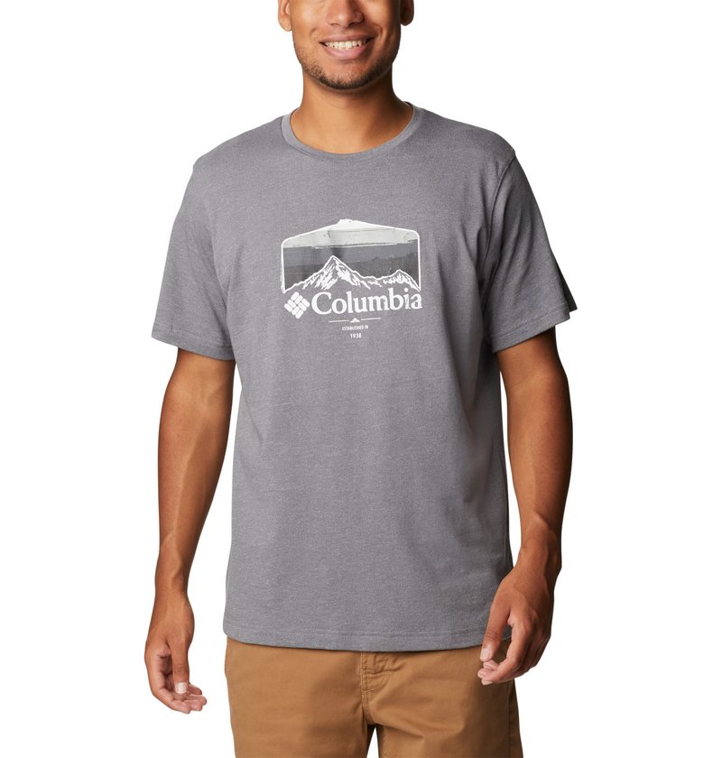 Columbia Men's Thistletown Hills Graphic Short Sleeve, City Grey Heather/Hikers Graphic, 3X Big